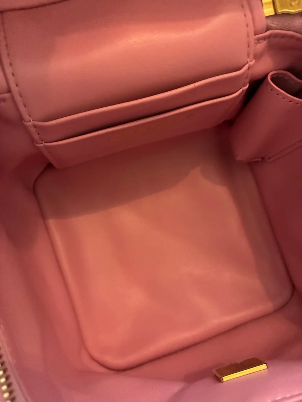 CHANEL Pink Shearling Fur Vanity Bag with Gold CC Hardware